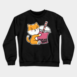 cat hugging boba Crewneck Sweatshirt